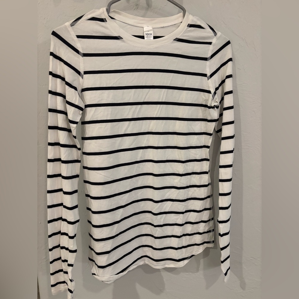 Ivivva White and Black Striped Long Sleeve Tee